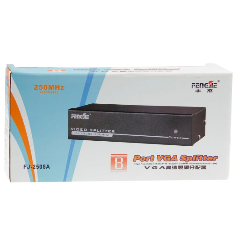 FJ-2508A 8 Port VGA Video Splitter High Resolution 1920 x 1440 Support 250MHz Video Bandwidth, 8 Ports Splitter Black – Durable Build, Easy to Use