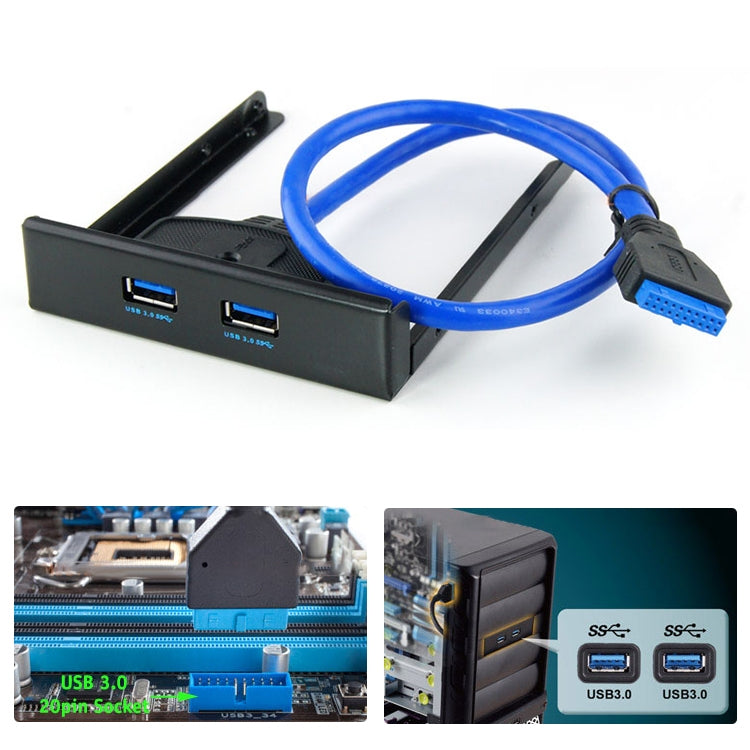 USB 3.0 Front Panel Floppy Disk Bay 20 Pin 2 Ports HUB Bracket Cable, 2 Ports USB 3.0 (Black) – Durable Build, Easy to Use