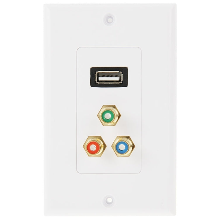 USB 2.0 Female Plug + 3 RCA Female Plugs Wall Plate Panel Default Title