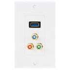 USB 3.0 Female Plug + 3 RCA Female Plugs Wall Plate Panel Default Title