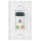 USB 3.0 Female Plug + 3 RCA Female Plugs Wall Plate Panel