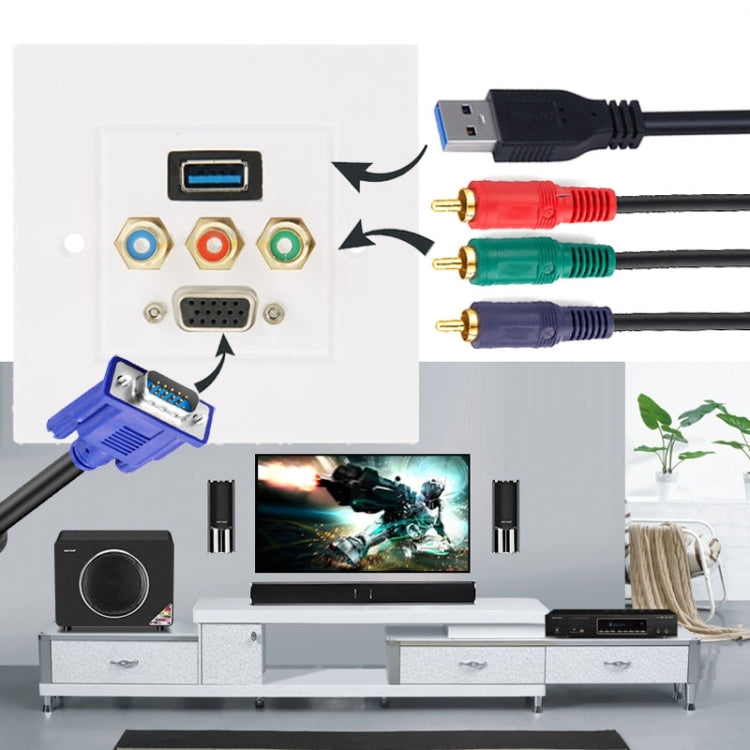 USB 3.0 Female Plug + 3 RCA Female Plugs + VGA Female Plug Wall Plate Panel Default Title