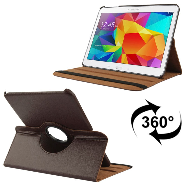 360 Degree Rotatable Litchi Texture Leather Case with 2-angle Viewing Holder for Samsung Galaxy Tab 4 10.1 / SM-T530 / T531 / T535 Brown