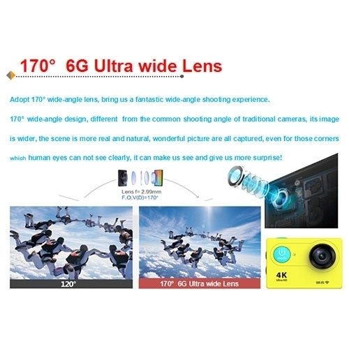 H9 4K Ultra HD1080P 12MP 2 inch LCD Screen WiFi Sports Camera, 170 Degrees Wide Angle Lens, 30m Waterproof, H9 4K (Black) – Waterproof, TPU, 4K