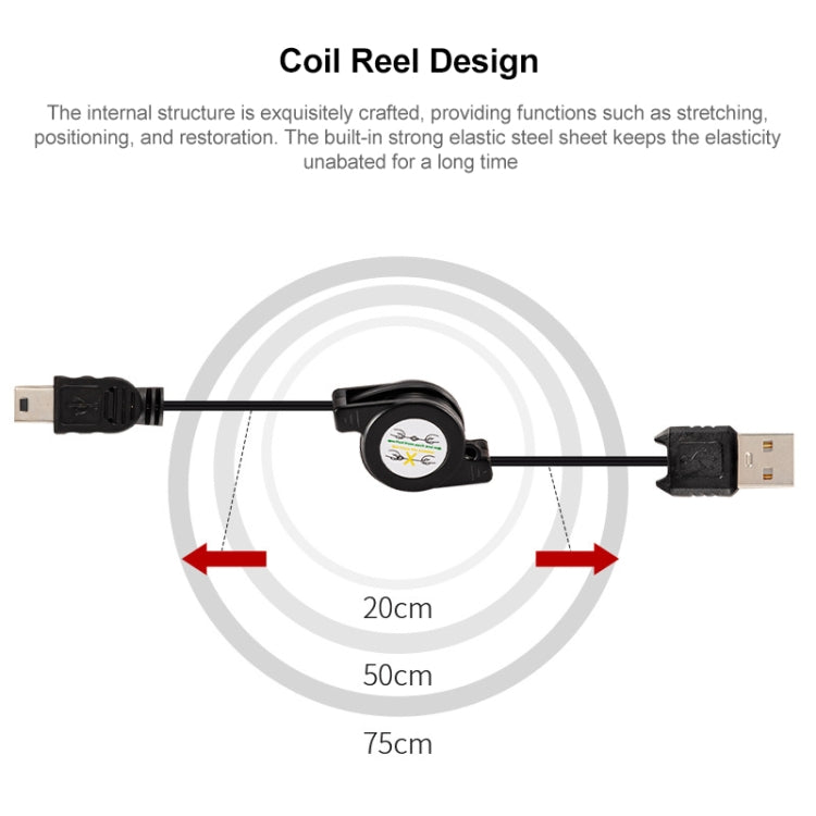 USB Retractable Data & Charger Cable for Motorola V3 / Mobile Phone / MP3 / MP4 / Digital Camera / GPS, Length: 10cm (Can be Extended to 80cm), Black, USB 2.0 to Mini 5 Pin, USB 1.1 to Mini 5 Pin – Durable Build, Easy to Use