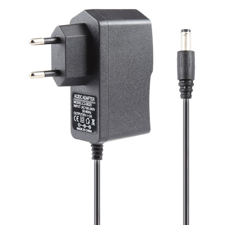 EU Plug AC 100-240V to DC 6V 2A Power Adapter, Tips: 5.5 x 2.1mm, Cable Length: 1.1m, EU Plug DC 6V 2A EU Plug DC 6V 2A