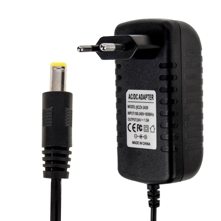 EU Plug AC 100-240V to DC 24V 1.5A Power Adapter, Tips: 5.5 x 2.1mm, Cable Length: about 1.2m, EU Plug DC 24V 1.5A EU Plug DC 24V 1.5A