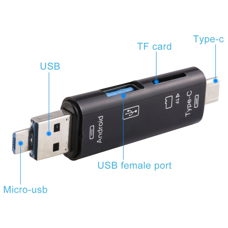 D-188 3 in 1 TF & USB to Micro USB & Type-C Card Reader OTG Adapter Connector – Durable Build, Easy to Use