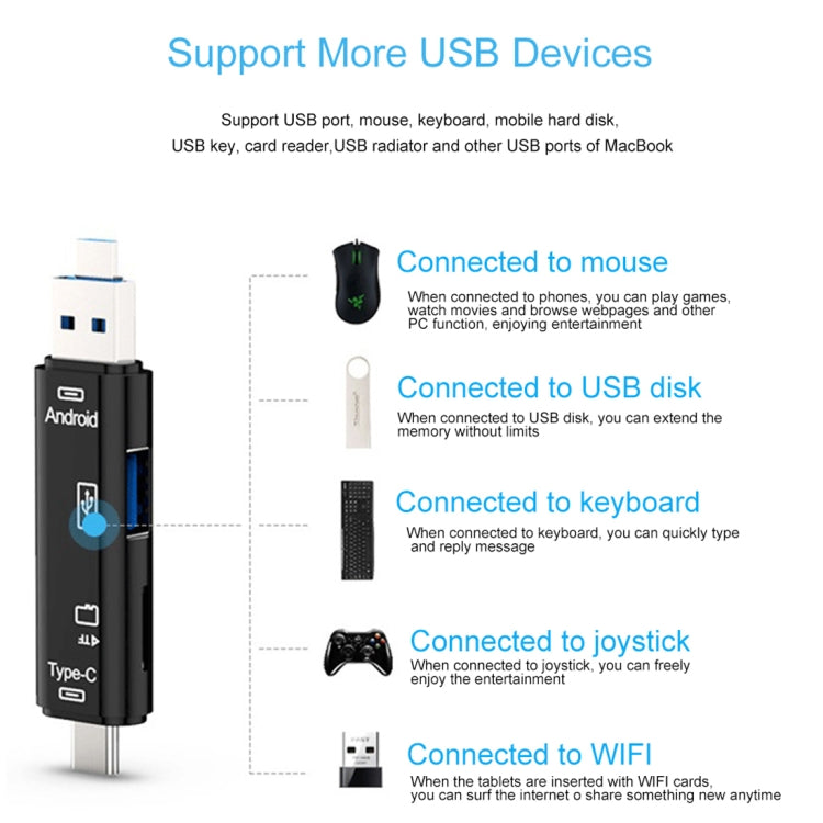 D-188 3 in 1 TF & USB to Micro USB & Type-C Card Reader OTG Adapter Connector – Durable Build, Easy to Use