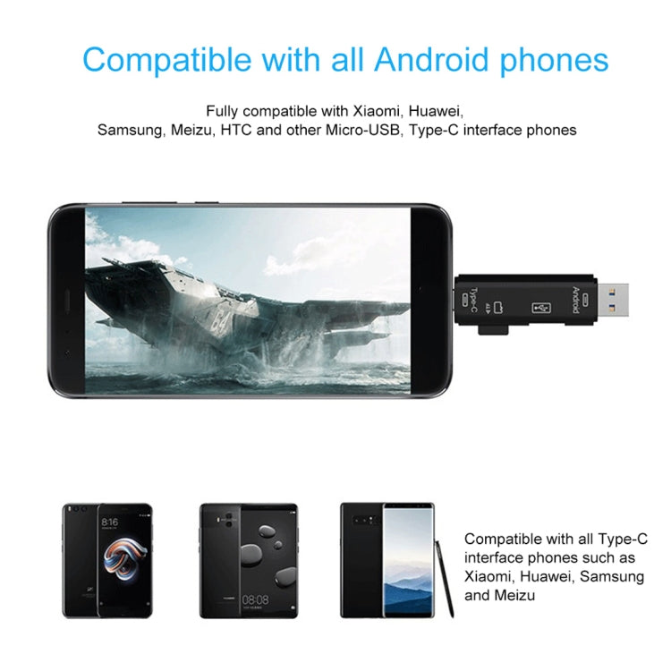 D-188 3 in 1 TF & USB to Micro USB & Type-C Card Reader OTG Adapter Connector – Durable Build, Easy to Use