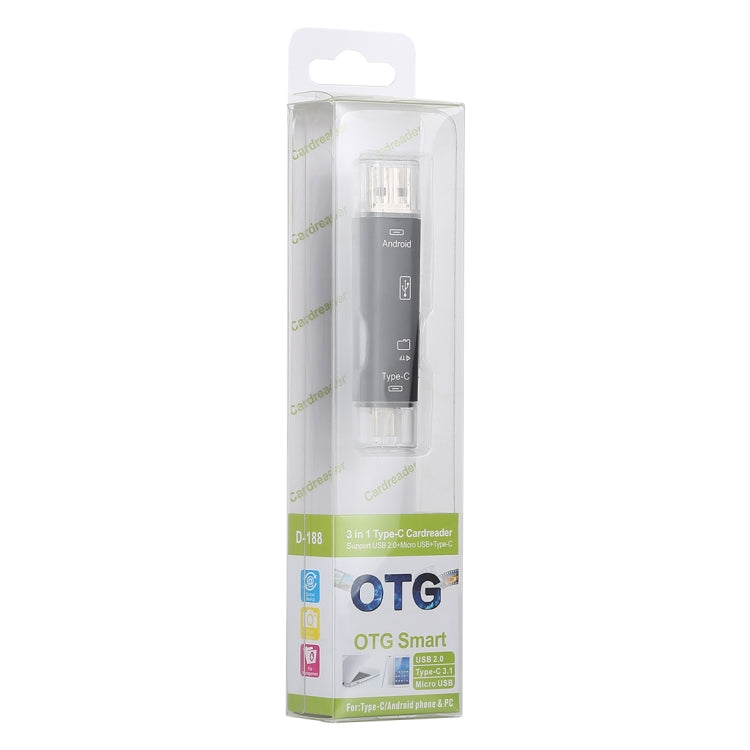 D-188 3 in 1 TF & USB to Micro USB & Type-C Card Reader OTG Adapter Connector – Durable Build, Easy to Use
