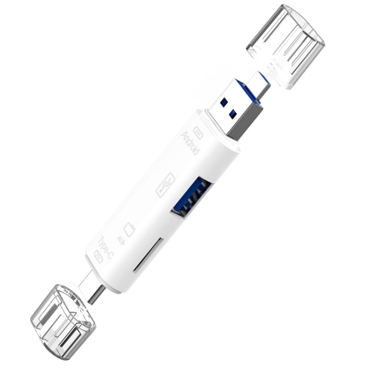 D-188 3 in 1 TF & USB to Micro USB & Type-C Card Reader OTG Adapter Connector – Durable Build, Easy to Use White