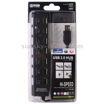 7 Ports USB Hub 2.0 USB Splitter High Speed 480Mbps with ON/OFF Switch / 7 LEDs, 7 Ports (White), 7 Ports (Black) – Plug-and-play