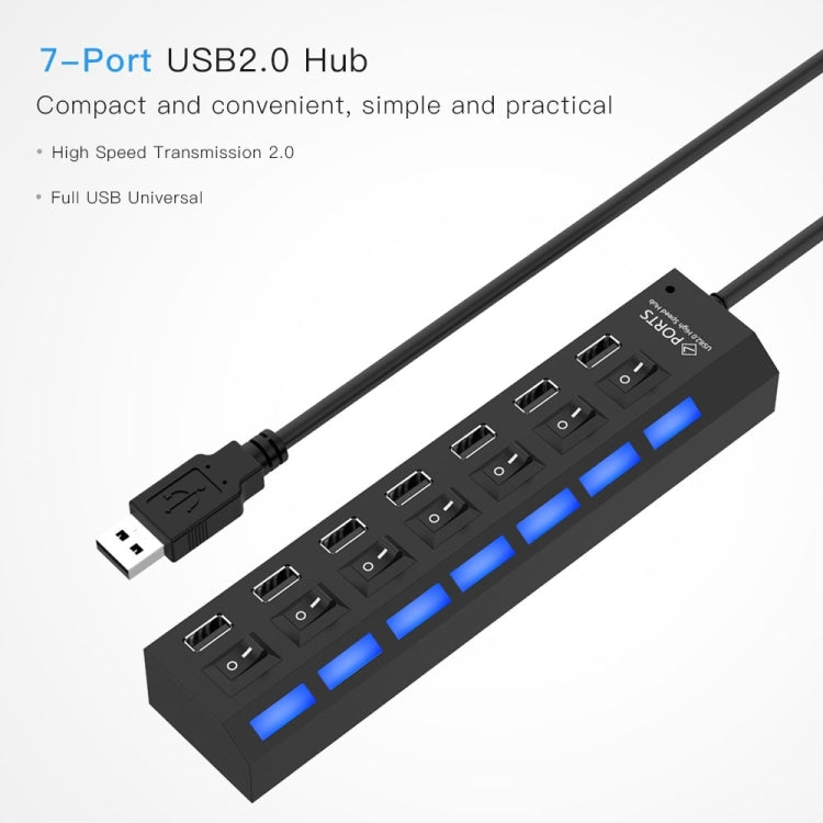 7 Ports USB Hub 2.0 USB Splitter High Speed 480Mbps with ON/OFF Switch / 7 LEDs, 7 Ports (White), 7 Ports (Black) – Plug-and-play
