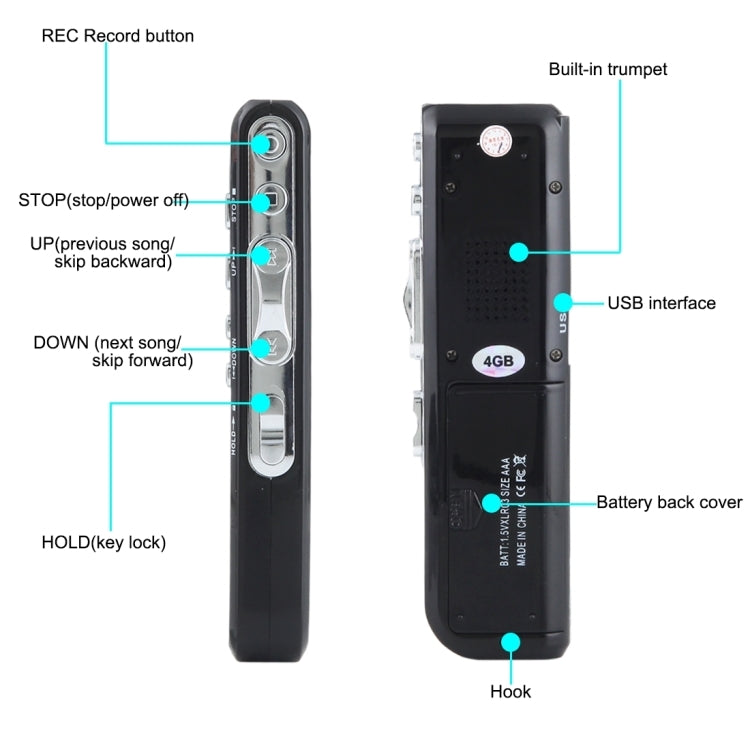 4GB Digital Voice Recorder Dictaphone MP3 Player, Support Telephone Recording, VOX Function(Black) – Durable Build, Easy to Use