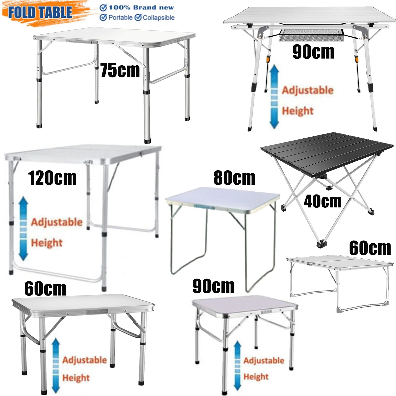 Adjustable Height Folding Table | Aluminium & MDF | 9 Size Options | Indoor & Outdoor