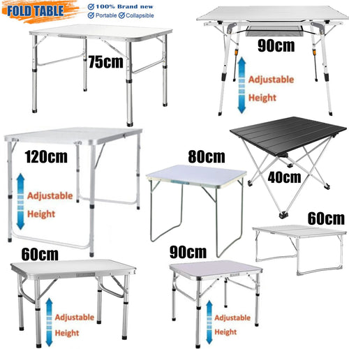 Adjustable Height Folding Table | Aluminium & MDF | 9 Size Options | Indoor & Outdoor