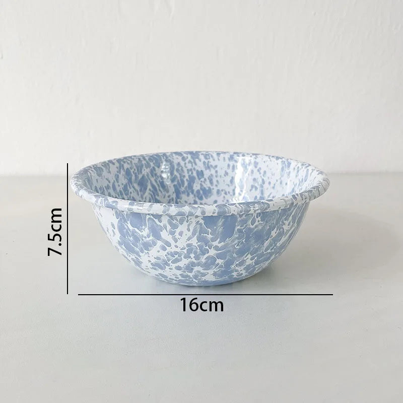 Retro Enamel Dinnerware | Splash Ink Pattern | Plates, Bowls, Cups & Spoons | Assorted Designs A-bowl