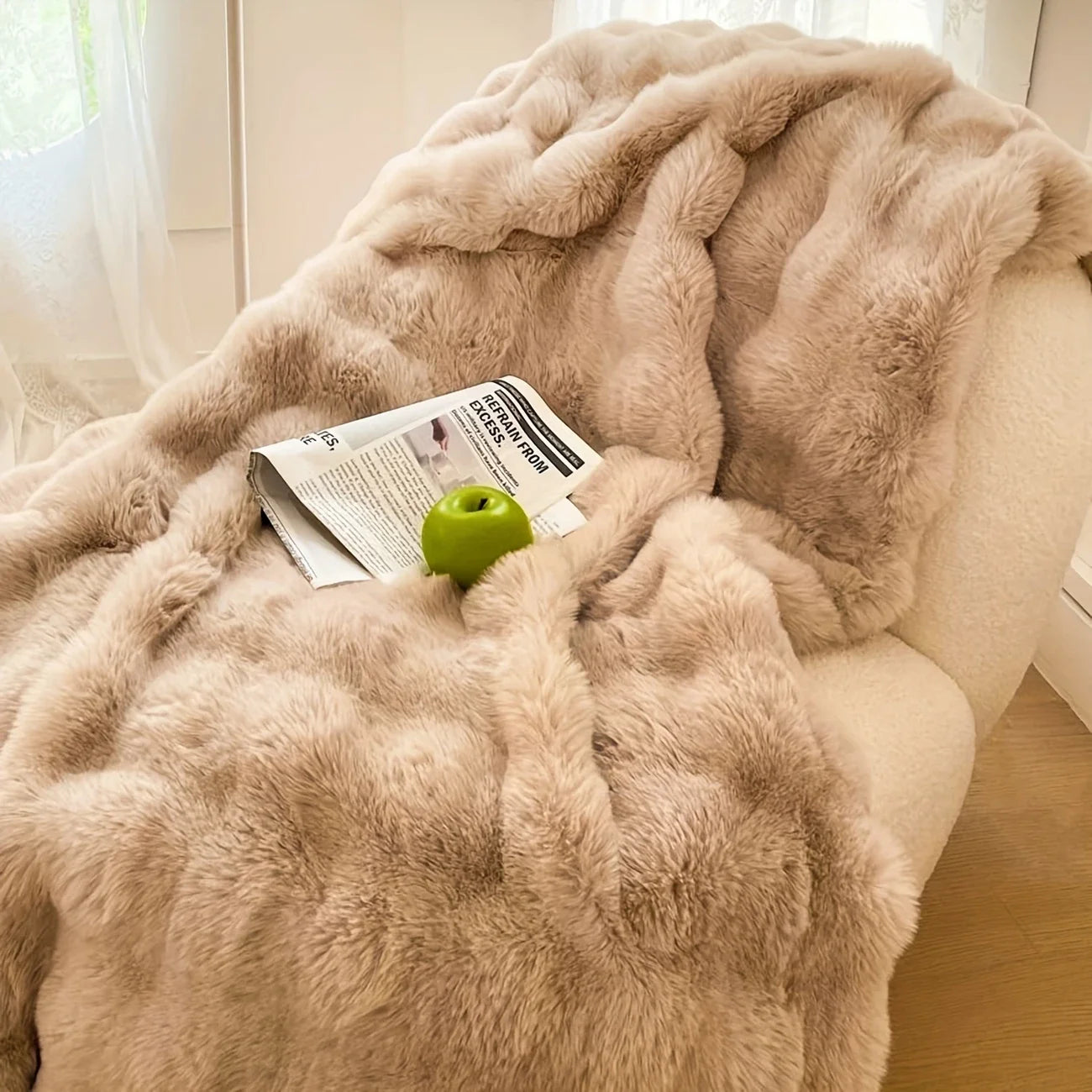 Faux Rabbit Fleece Throw Blanket | Soft & Warm | 100% Polyester BROWN UNITED KINGDOM