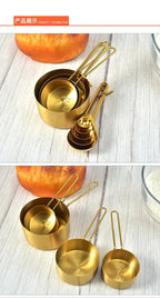 Golden Stainless Steel Measuring Cups & Spoons Set – Stackable Kitchen Baking Tools, Available as 4 Cups, 5 Spoons or 9-Piece Set