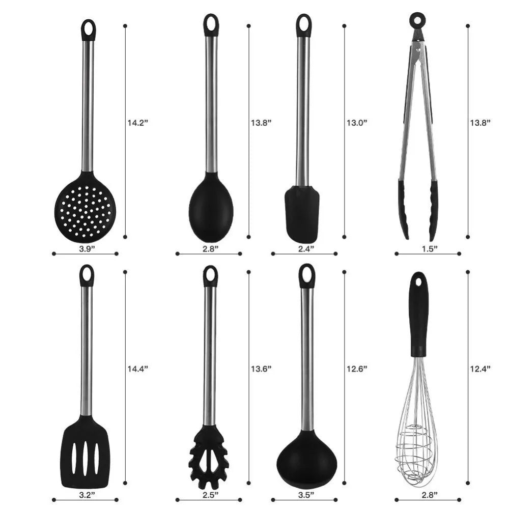 9-Piece Silicone Kitchen Utensils Set with Kitchen Utensils Storage Holder – Non-Scratch, Heat Resistant & Dishwasher Safe