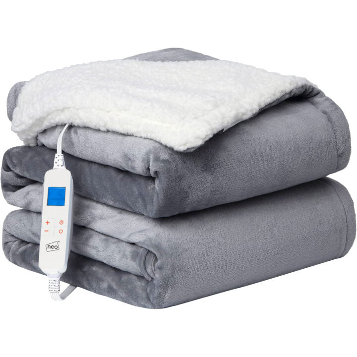 Grey Electric Heated Throw Over Blanket Reversible