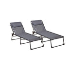 Two Grey Outdoor Folding Sun Loungers