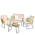 4 Piece Wicker Bamboo Style Garden Sofa, Table & Chairs Set