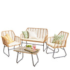 4 Piece Wicker Bamboo Style Garden Sofa, Table & Chairs Set