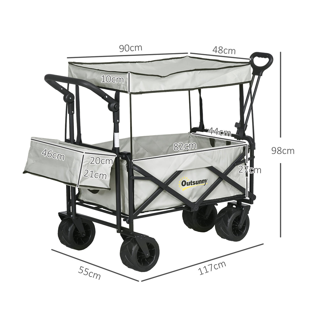 Outdoor Push Pull Wagon Stroller Cart with Canopy Top