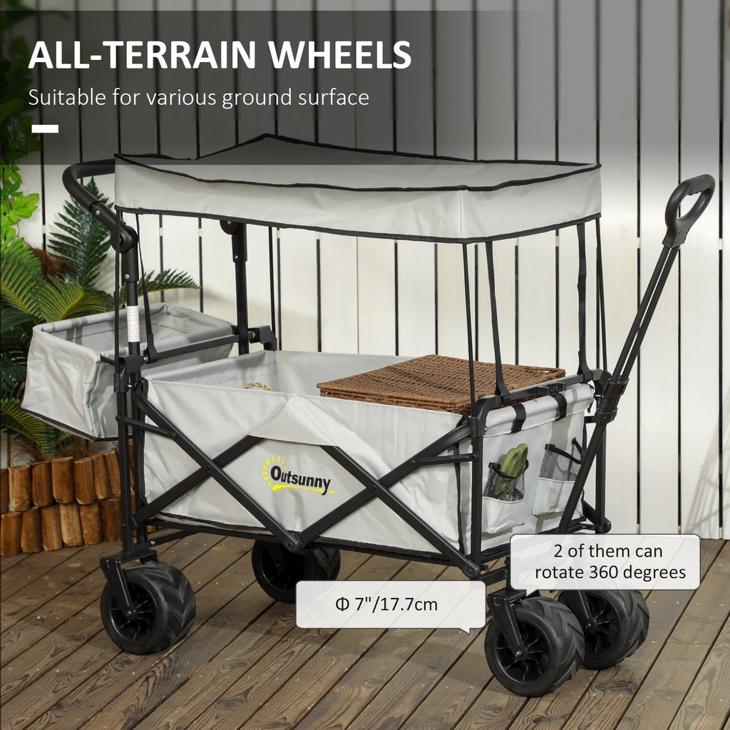 Outdoor Push Pull Wagon Stroller Cart with Canopy Top