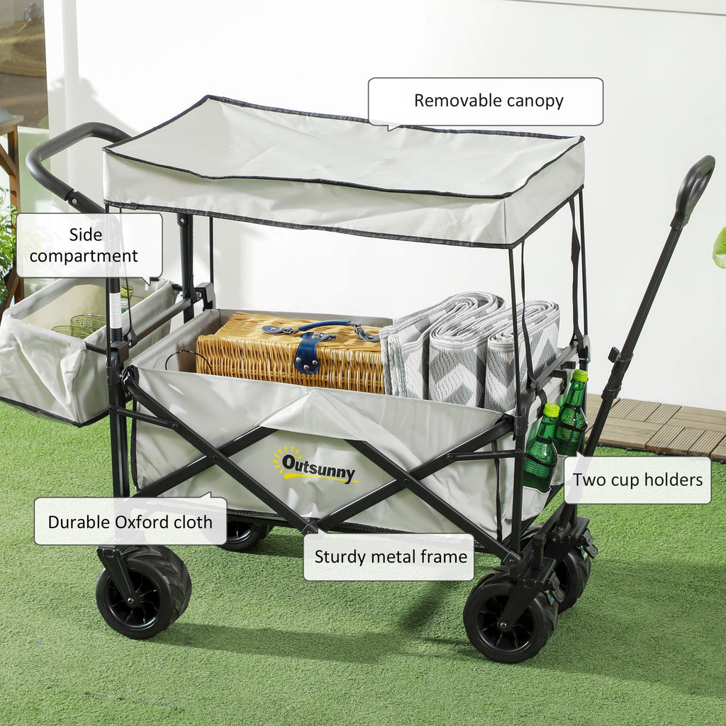 Outdoor Push Pull Wagon Stroller Cart with Canopy Top