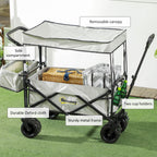 Outdoor Push Pull Wagon Stroller Cart with Canopy Top