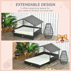 Extendable Rattan Dog House with Water-Resistant Roof, Cushion