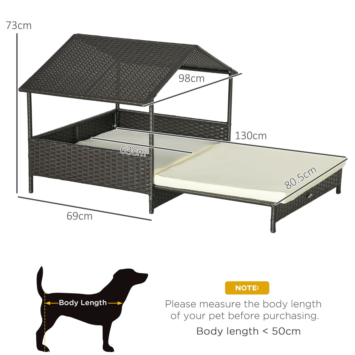 Extendable Rattan Dog House with Water-Resistant Roof, Cushion
