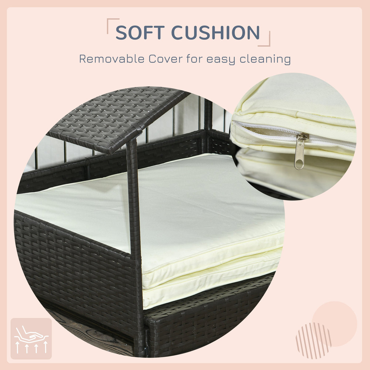 Extendable Rattan Dog House with Water-Resistant Roof, Cushion
