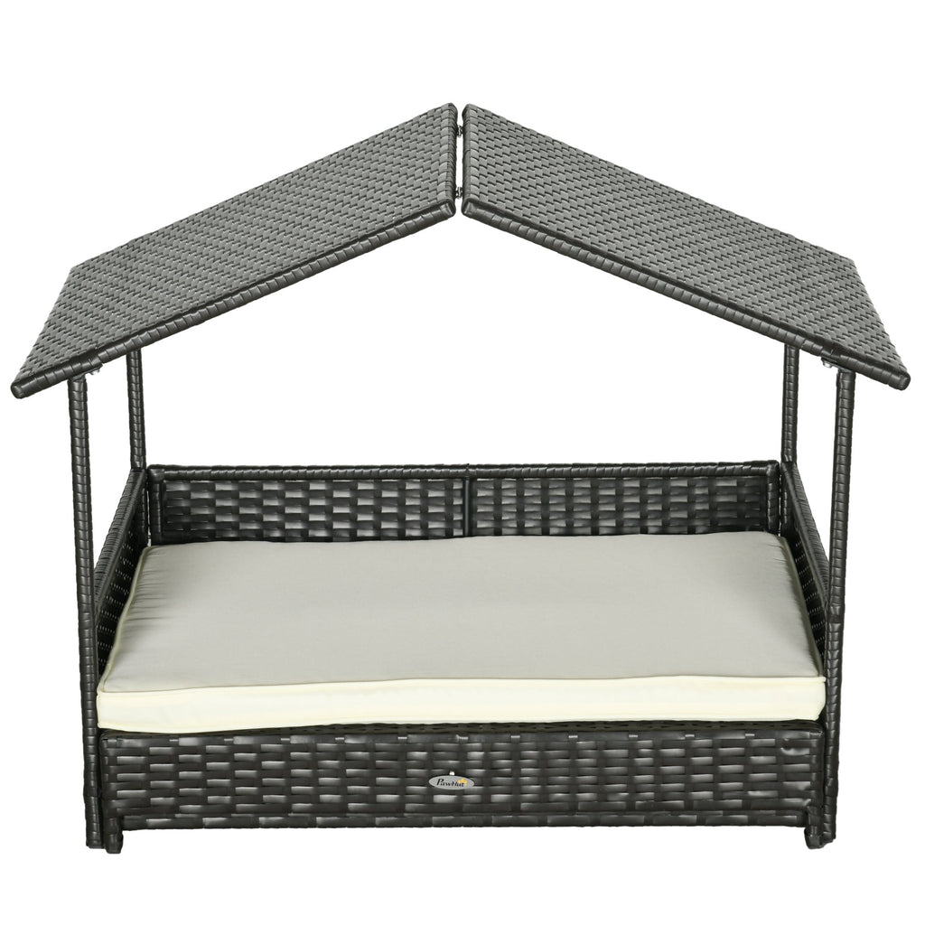Extendable Rattan Dog House with Water-Resistant Roof, Cushion