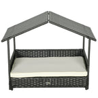 Extendable Rattan Dog House with Water-Resistant Roof, Cushion
