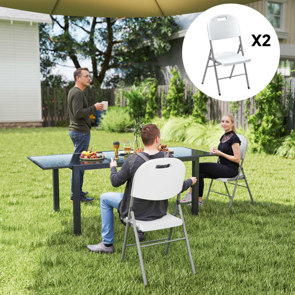 Folding Garden Chair Set with Steel Frame