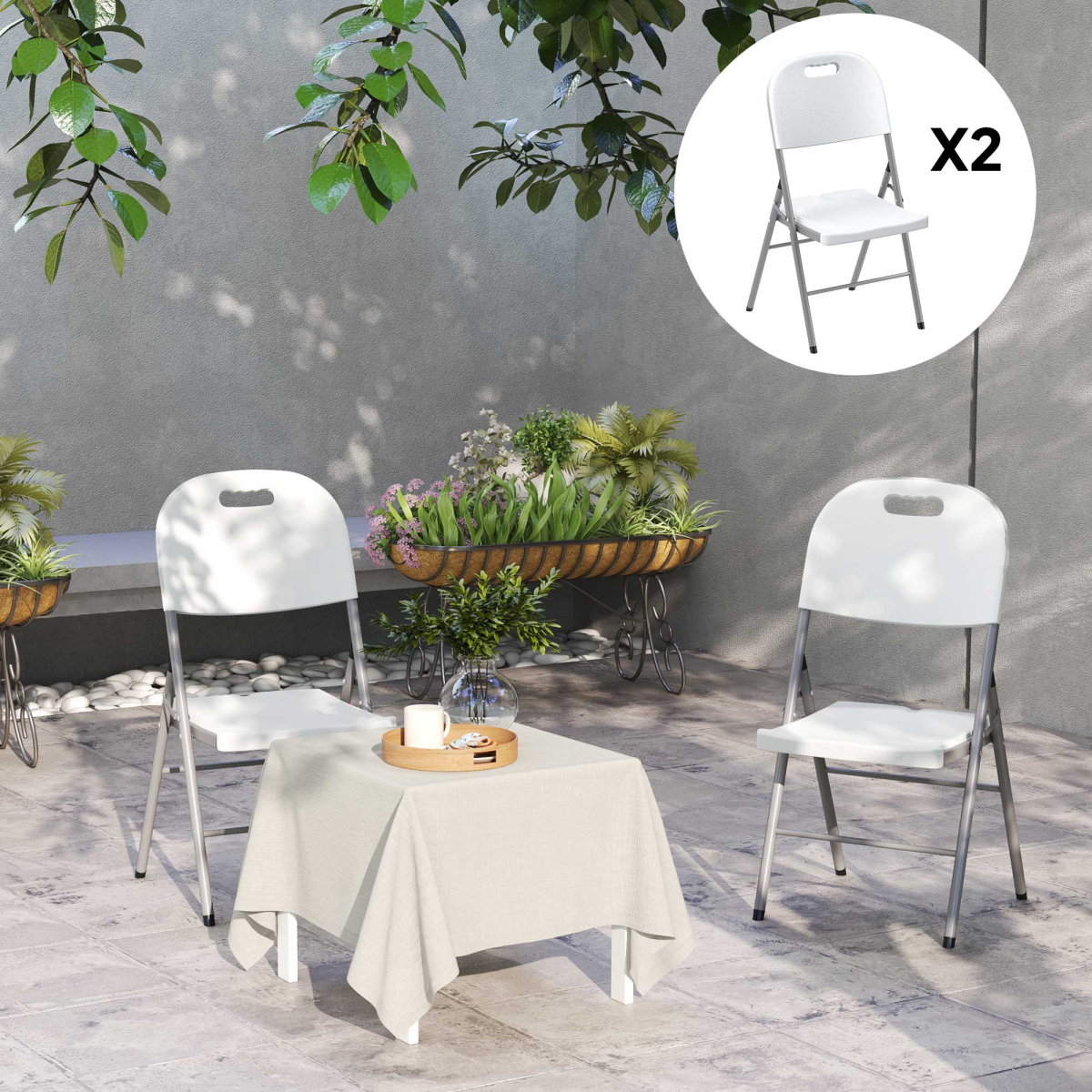Folding Garden Chair Set with Steel Frame