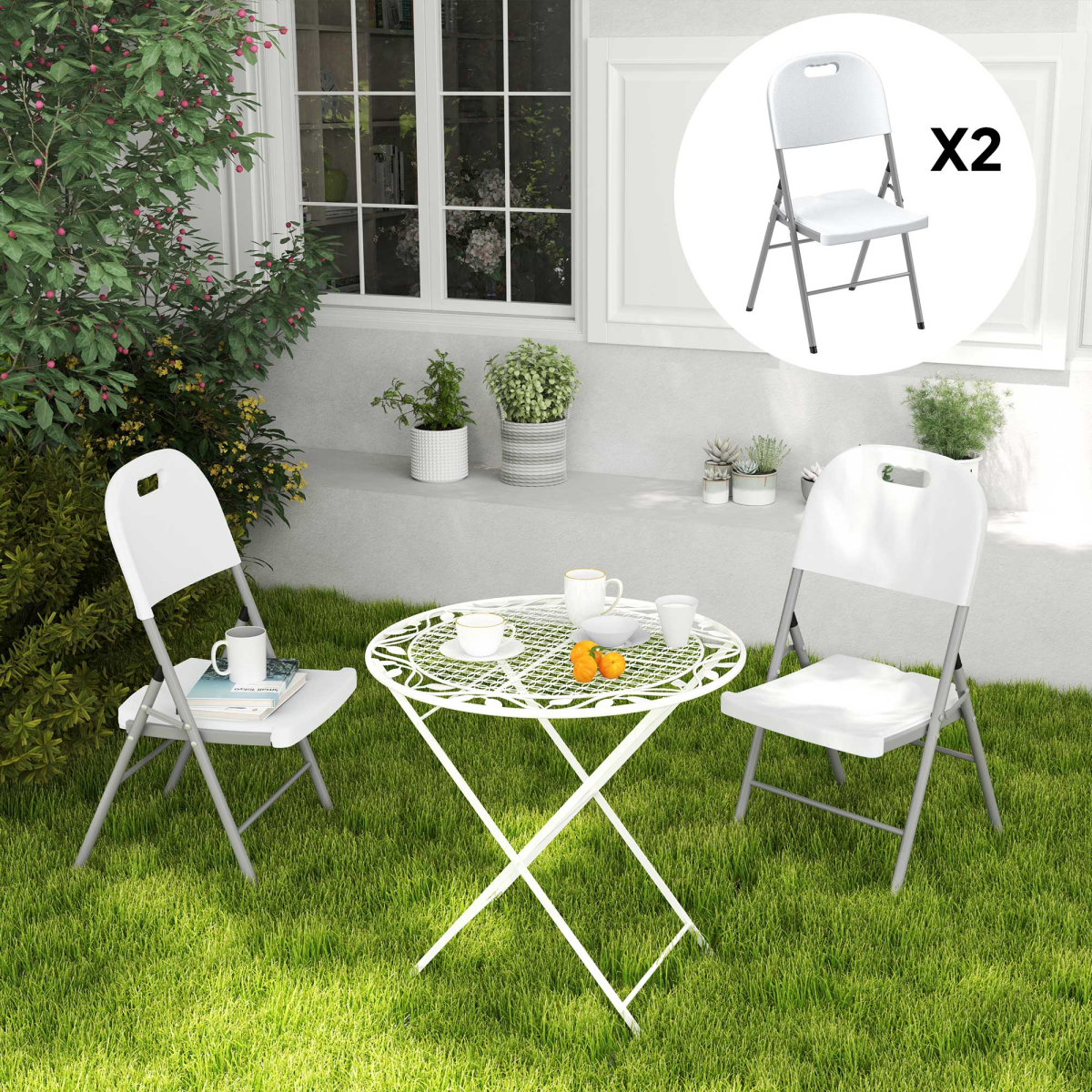 Folding Garden Chair Set with Steel Frame