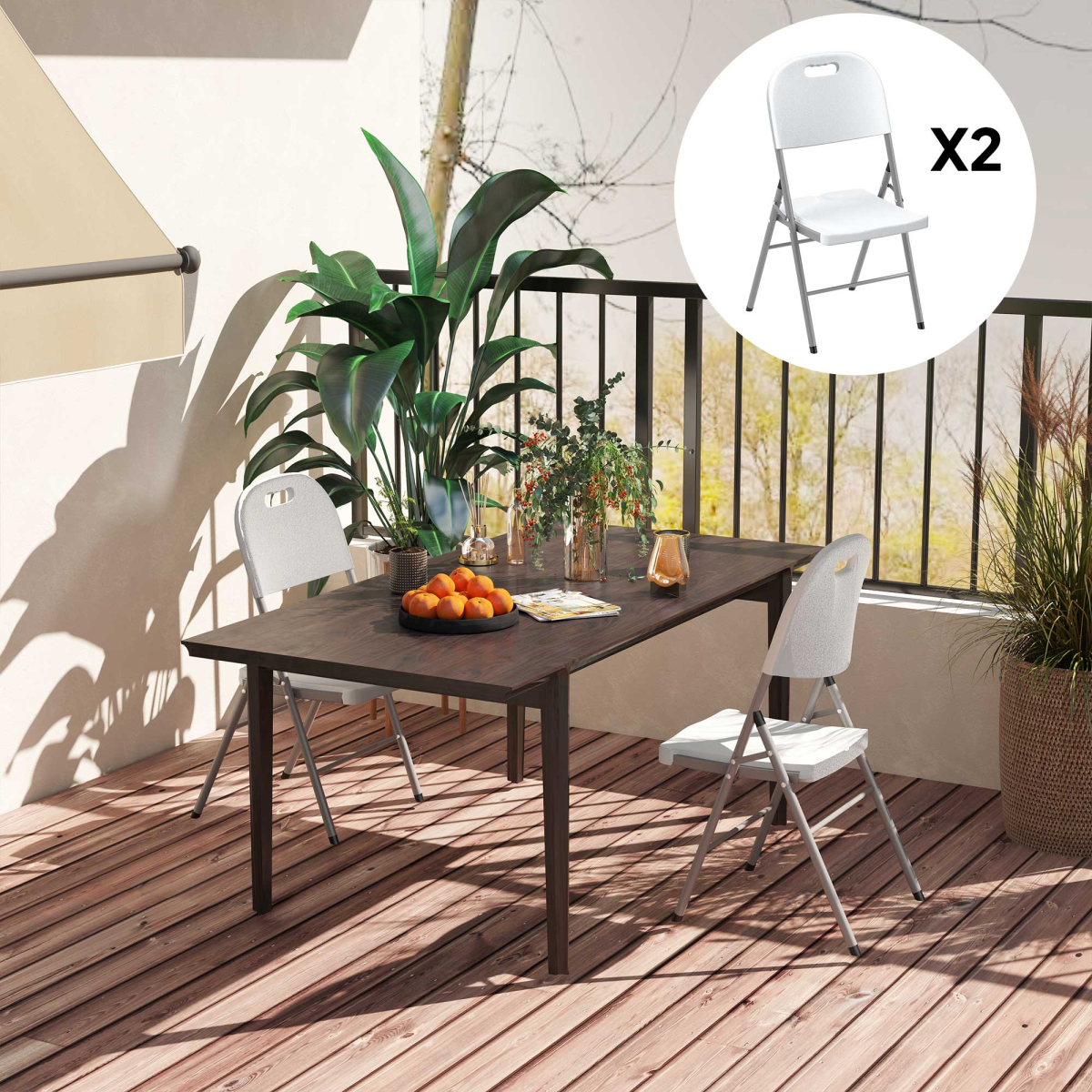 Folding Garden Chair Set with Steel Frame