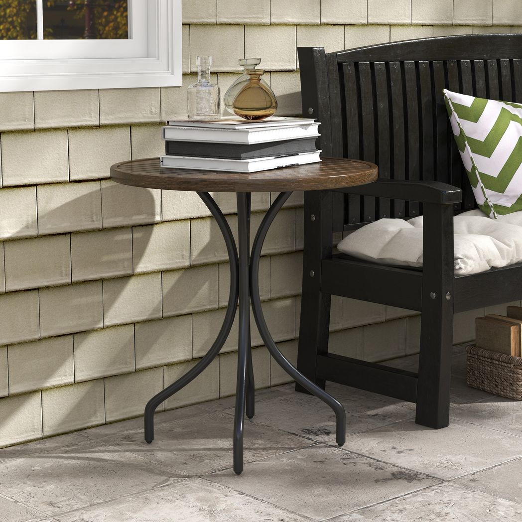 Round Garden Table Outdoor Side Table with Steel Frame