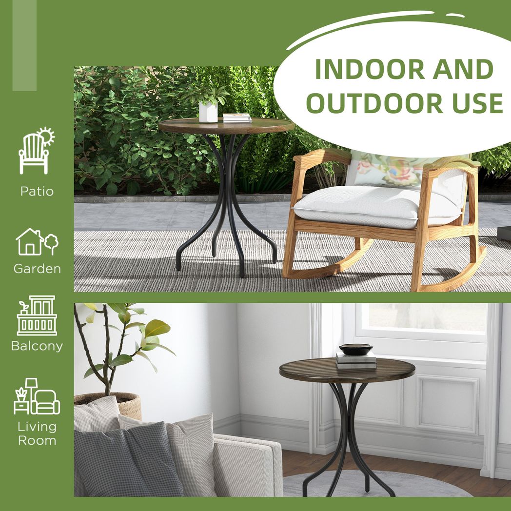Round Garden Table Outdoor Side Table with Steel Frame