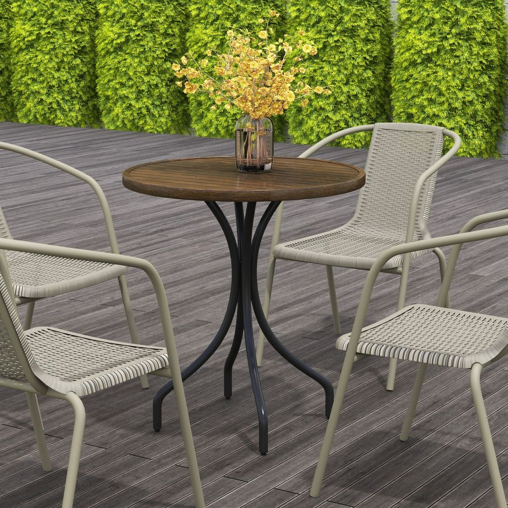 Round Garden Table Outdoor Side Table with Steel Frame