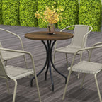 Round Garden Table Outdoor Side Table with Steel Frame