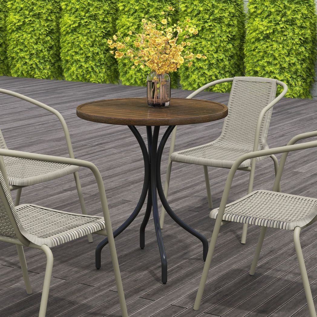 Round Garden Table Outdoor Side Table with Steel Frame