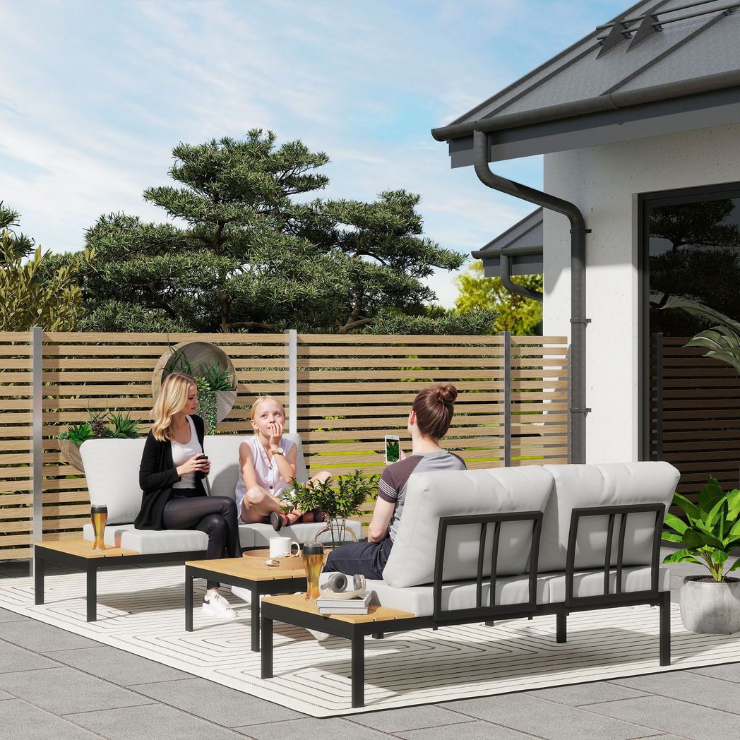 4 Seater Garden Corner Sofa Set with Removable Thick Cushions