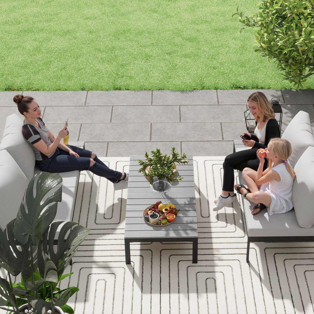 4 Seater Garden Corner Sofa Set with Removable Thick Cushions