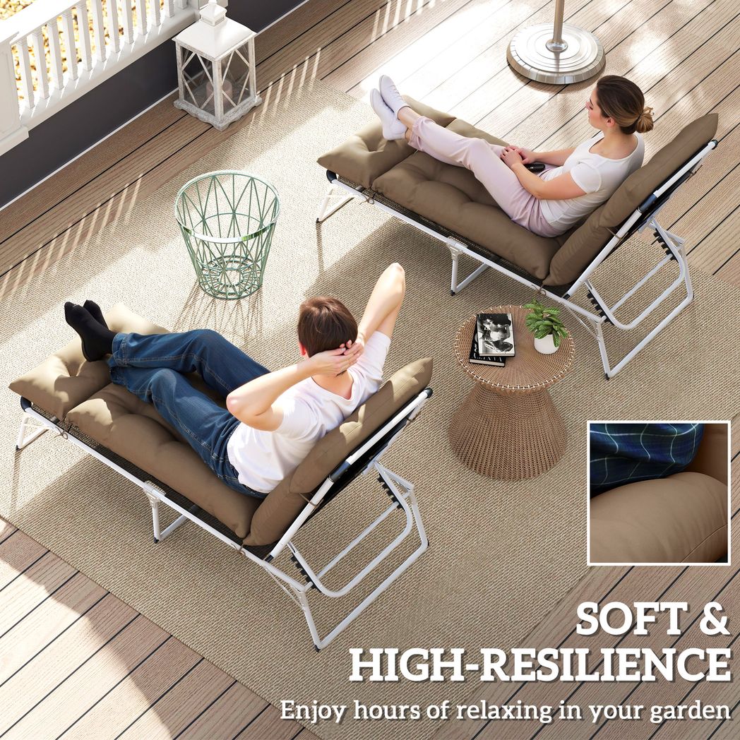 Garden Lounge Chair Cushions Set of 2, 220gsm Fabric